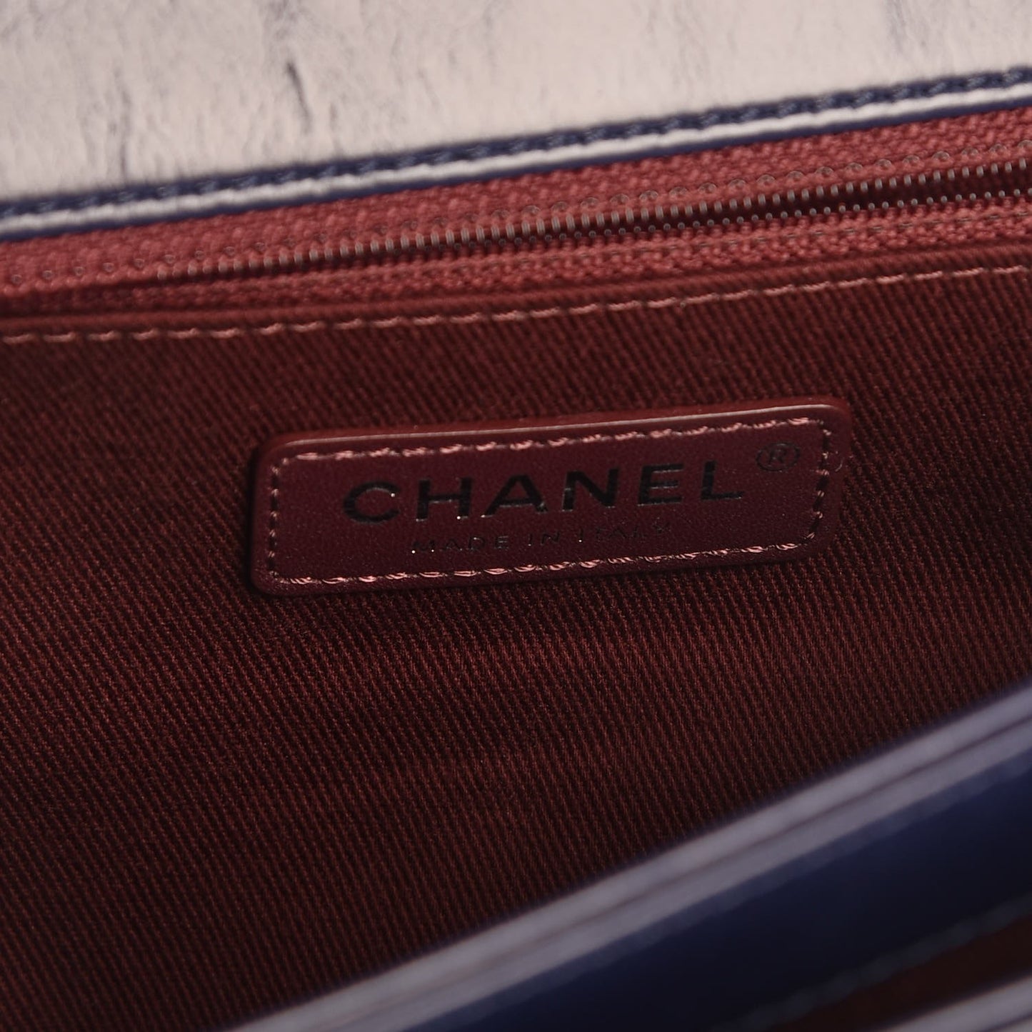 Glazed Calfskin Quilted Large Perfect Edge Flap Navy