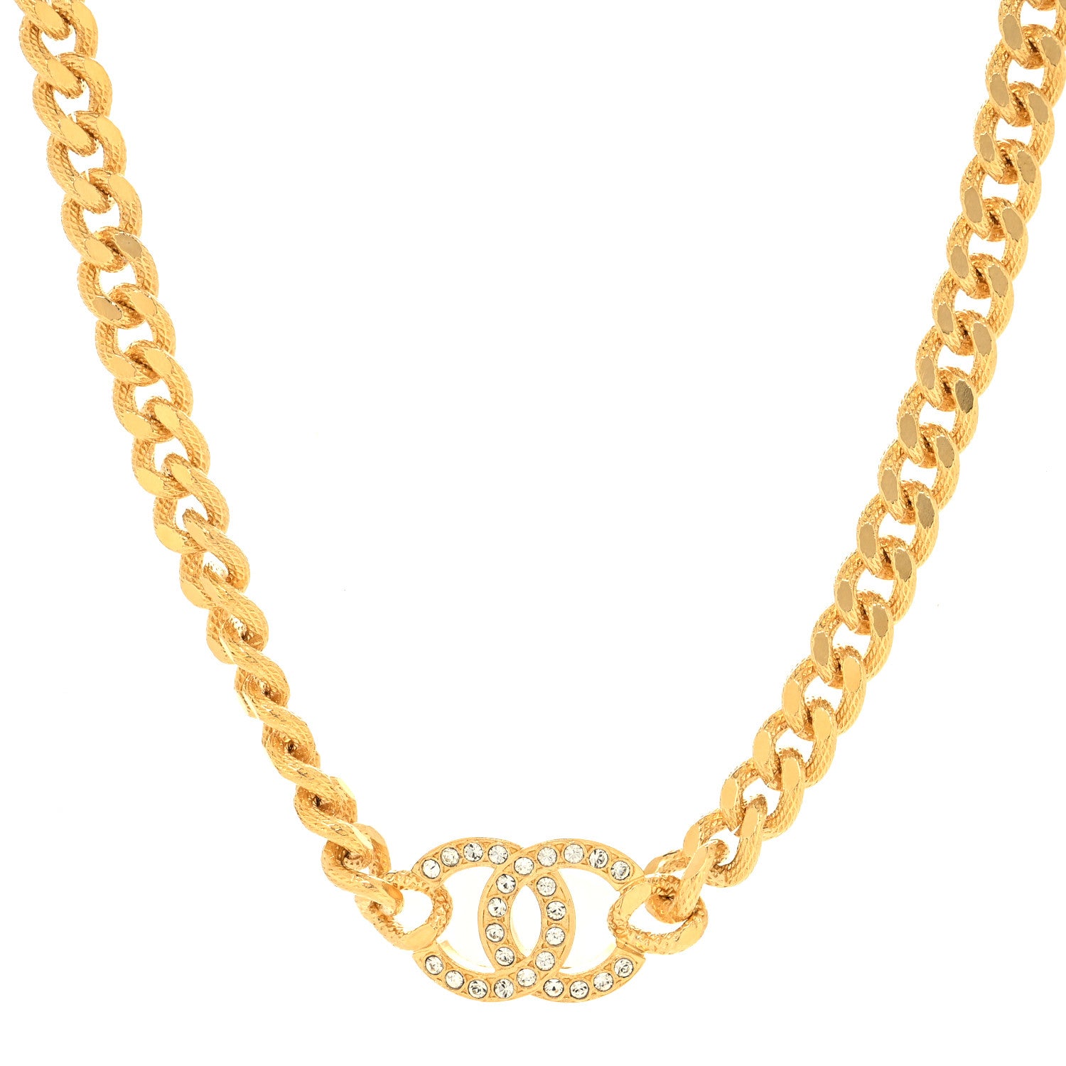 Chanel Crystal Chain Link CC Choker Necklace Gold 1 of 5