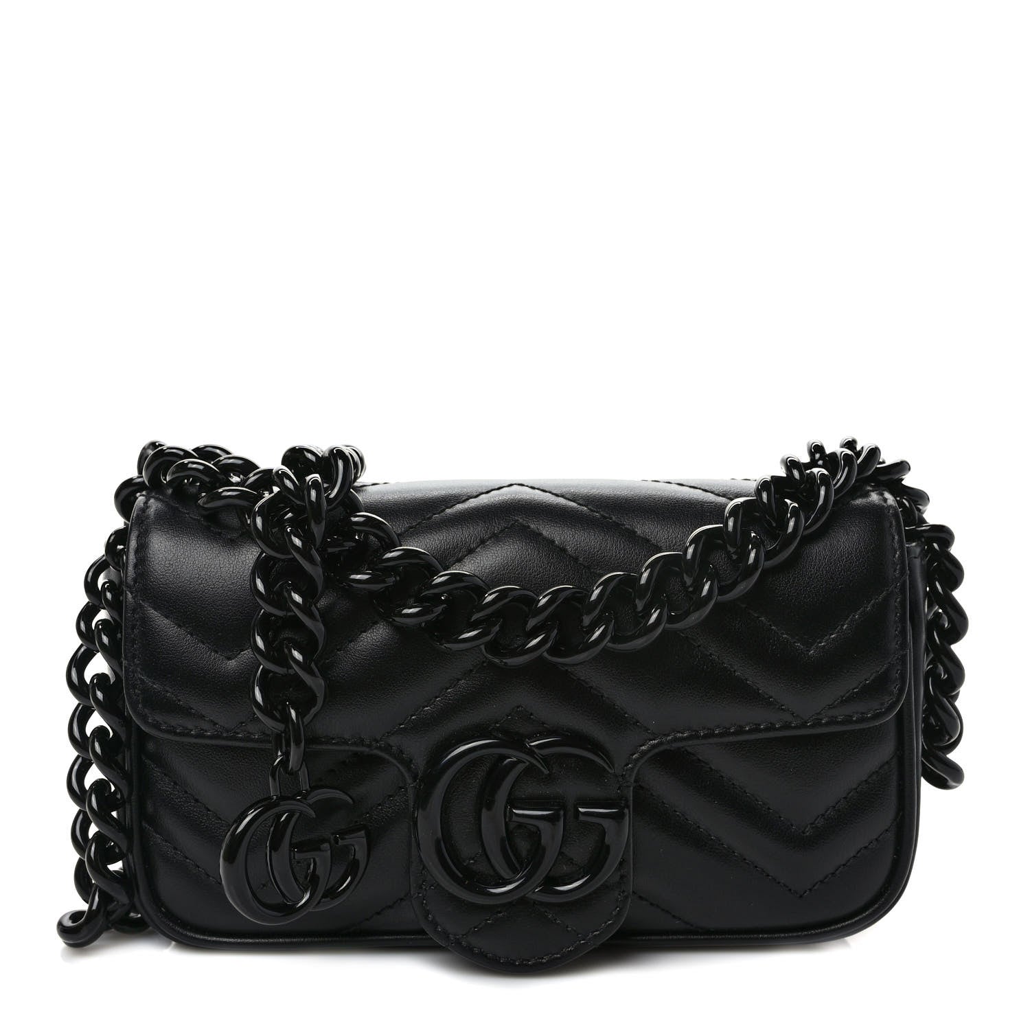 Gucci Calfskin Matelasse Monochrome GG Marmont Chain Belt Bag Black 1 of 10