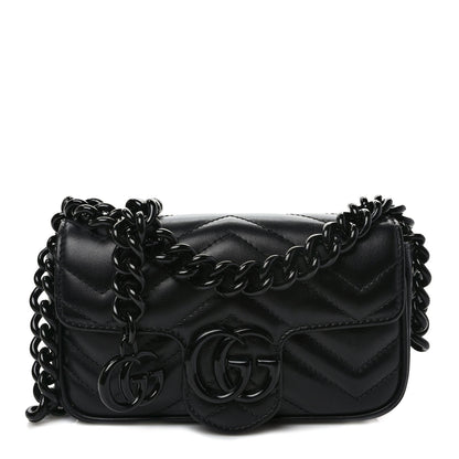 Gucci Calfskin Matelasse Monochrome GG Marmont Chain Belt Bag Black 1 of 10