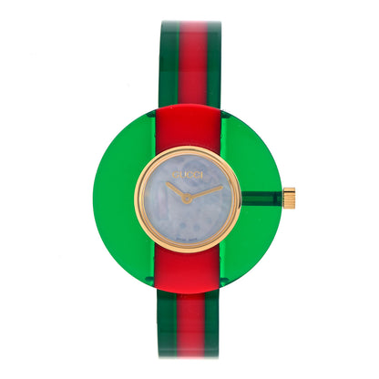 Gucci Stainless Steel Plexiglass Mother of Pearl 35mm Vintage Web Quartz Watch 1 of 4