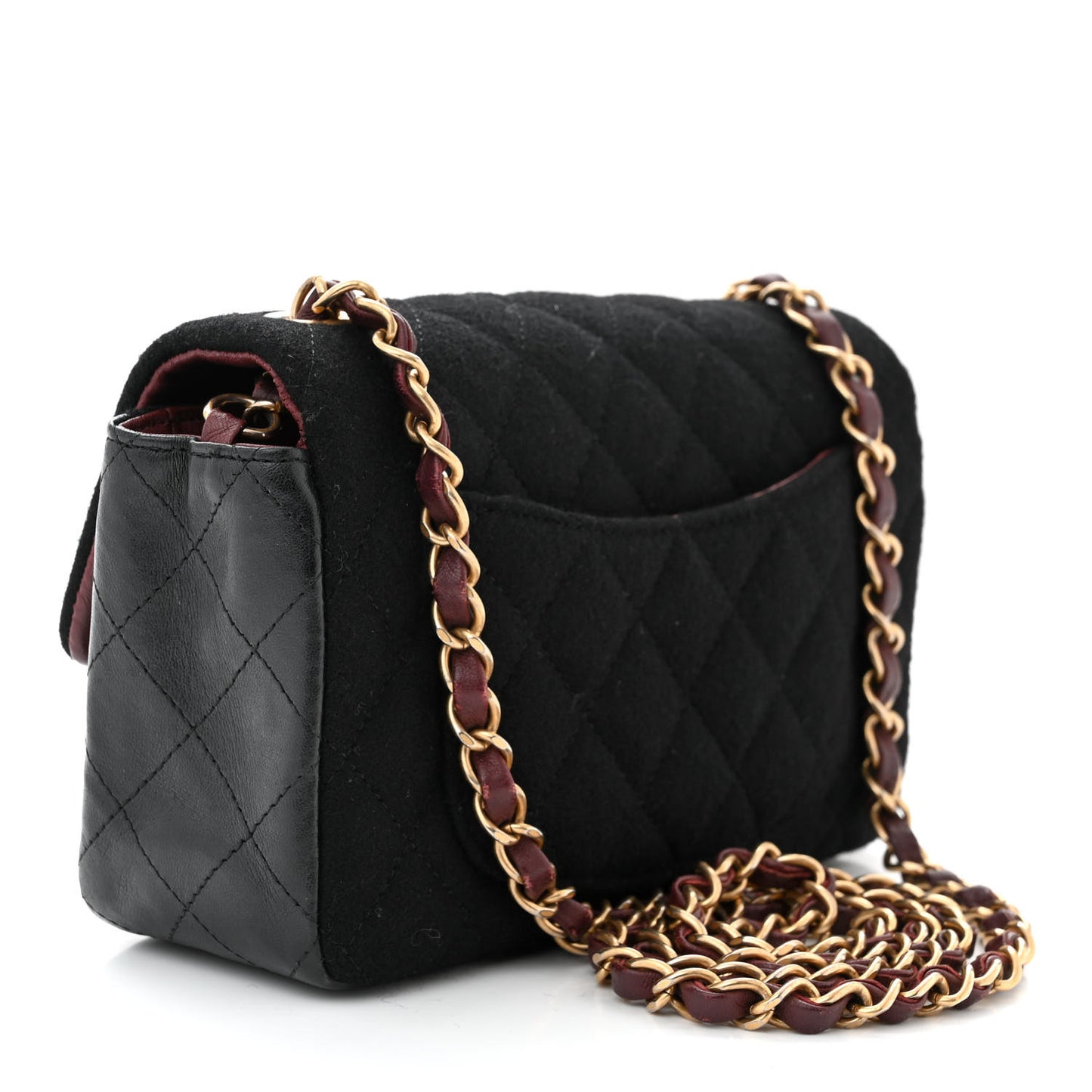 Felt Quilted Paris-Hamburg Charms Mini Rectangular Flap Black Dark Navy