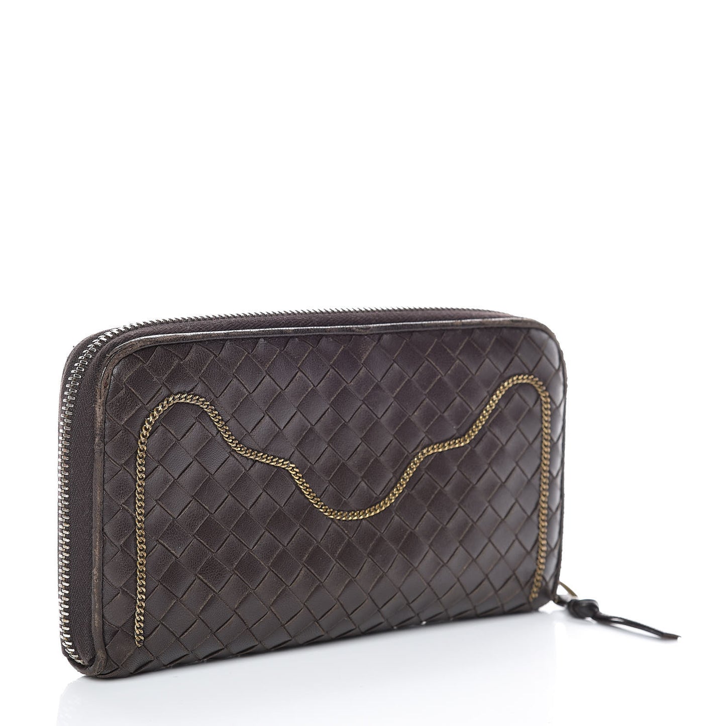 Nappa Intrecciato Zip Around Chain Wallet Ebano
