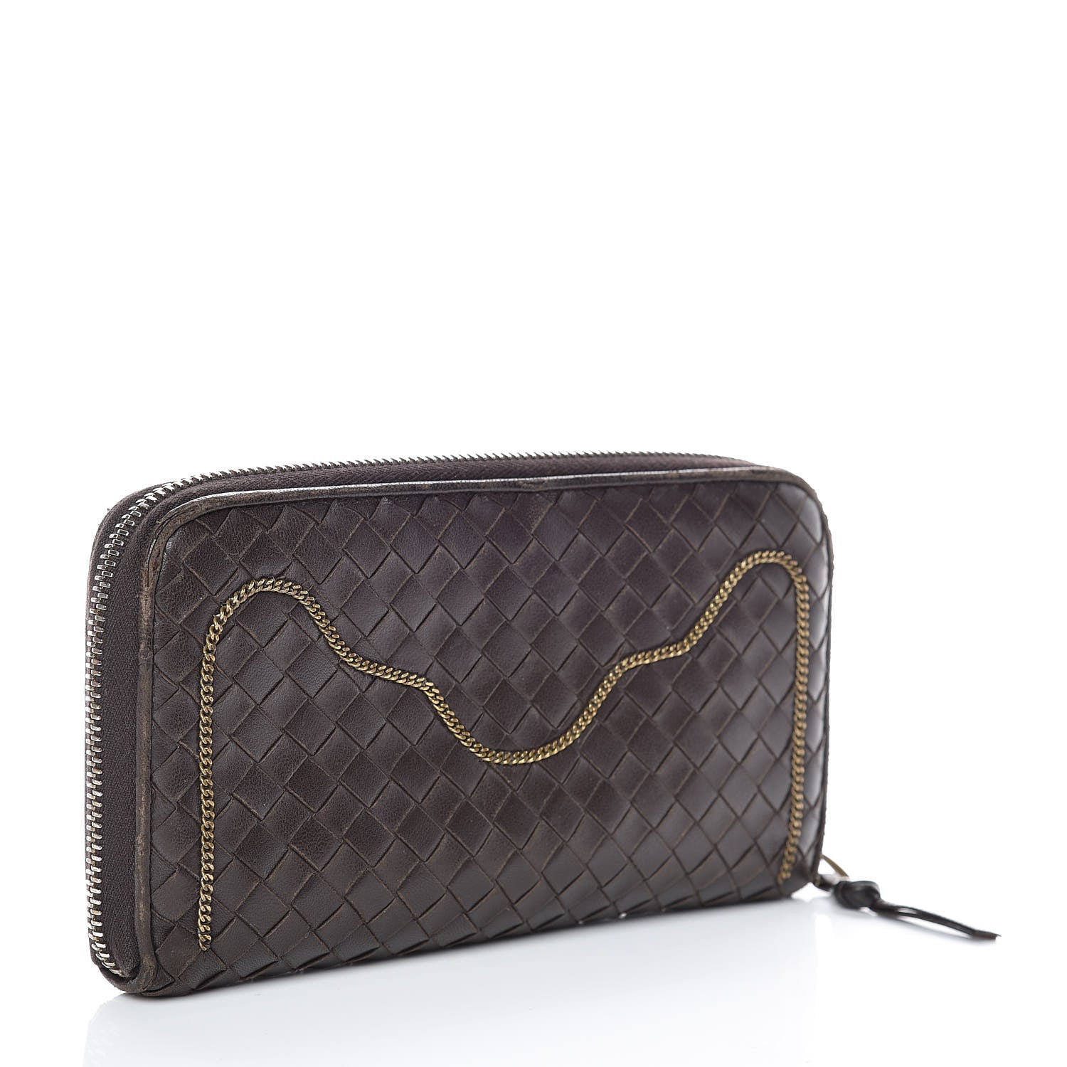 Bottega Veneta Nappa Intrecciato Zip Around Chain Wallet Ebano 3 of 20