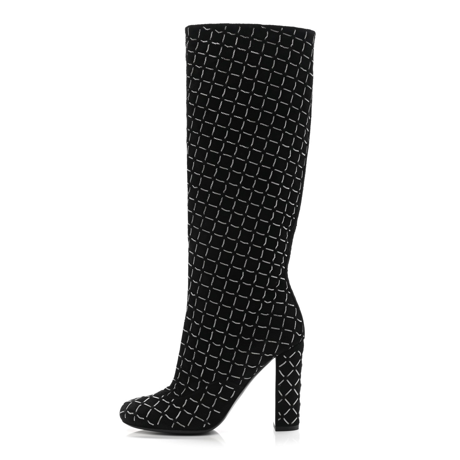 Chanel Kid Suede Chain Quilted Knee High Boots 36.5 Black 1 of 10