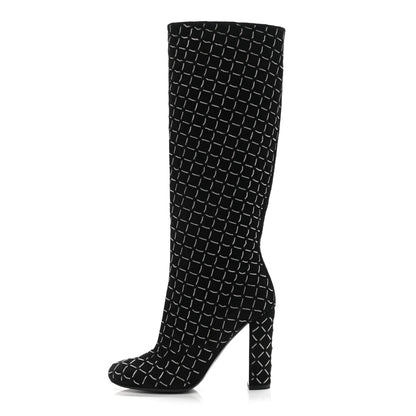 Chanel Kid Suede Chain Quilted Knee High Boots 36.5 Black 1 of 10