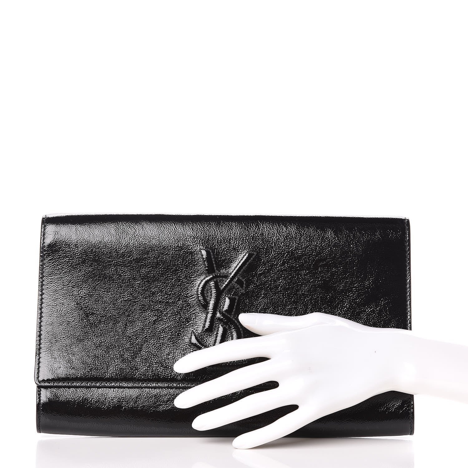Saint Laurent Textured Patent Monogram Large Belle De Jour Clutch Black 2 of 9