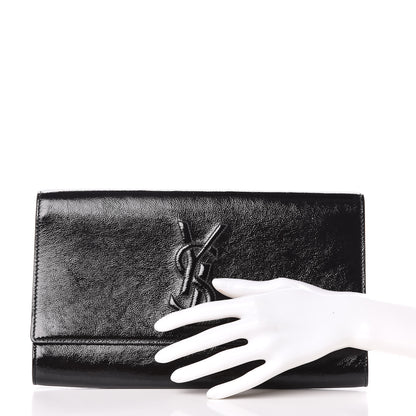 Saint Laurent Textured Patent Monogram Large Belle De Jour Clutch Black 2 of 9