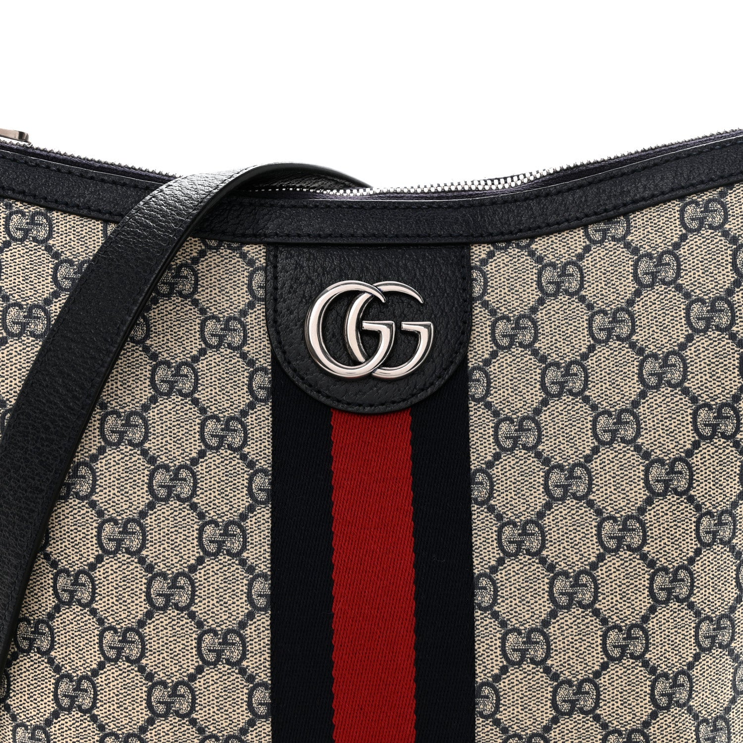 Gucci GG Supreme Monogram Textured Dollar Calfskin Web Small Ophidia Half Moon Hobo Beige Blue 8 of 12