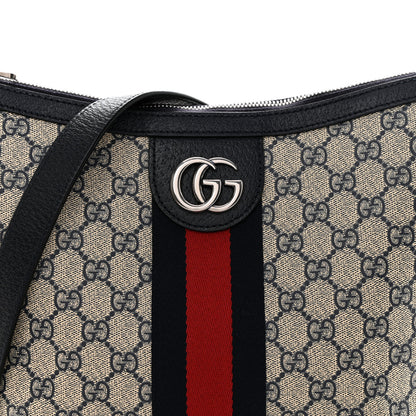 Gucci GG Supreme Monogram Textured Dollar Calfskin Web Small Ophidia Half Moon Hobo Beige Blue 8 of 12