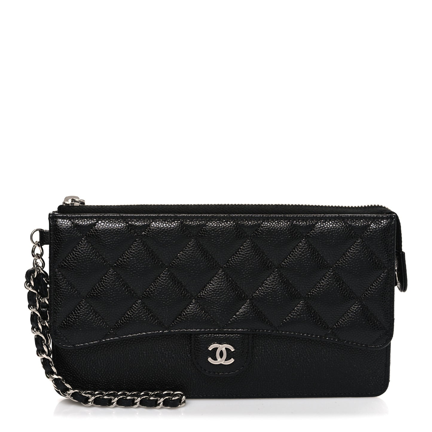 Caviar Quilted Classic Pouch With Handle Black