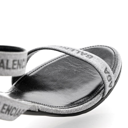 Balenciaga Glitter Allover Logo Ankle Strap Round Heel 80mm Sandals 39 Silver Black 13 of 14