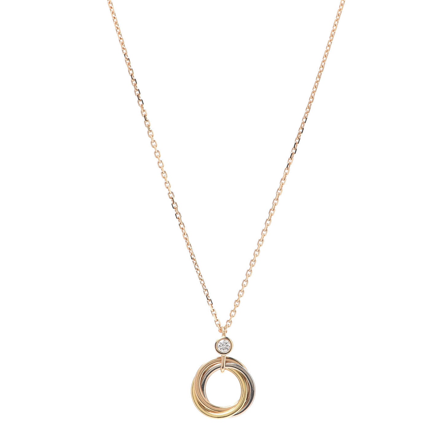 18K Pink Yellow White Gold Diamond Trinity Pendant Necklace