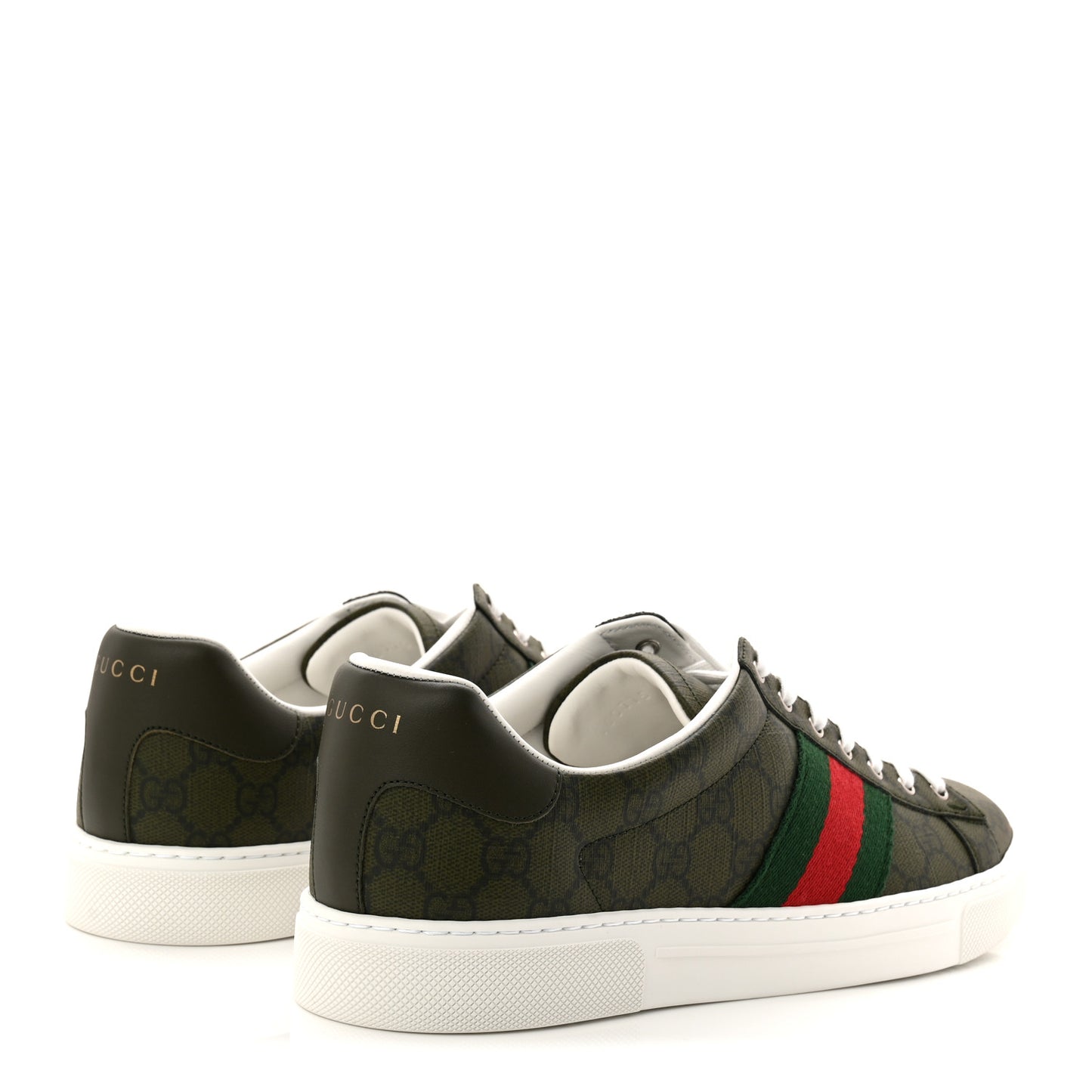 GG Supreme Monogram Web Mens New Ace Sneakers 9 Dark Vintage Olive