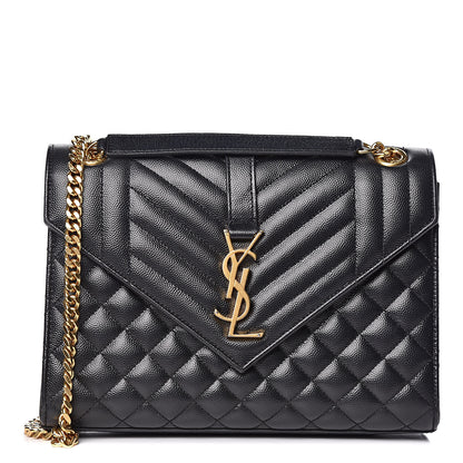 Saint Laurent Grain De Poudre Textured Mixed Matelasse Triquilt Medium Monogram Satchel Black 1 of 16