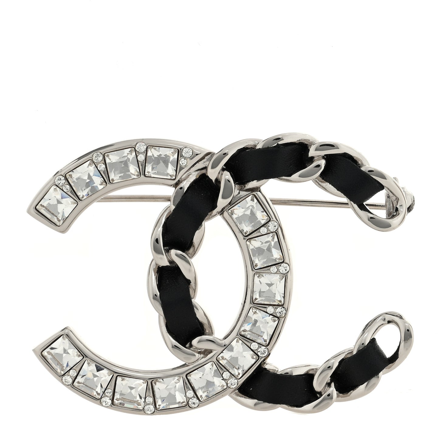 Lambskin Baguette Crystal CC Brooch Black Silver