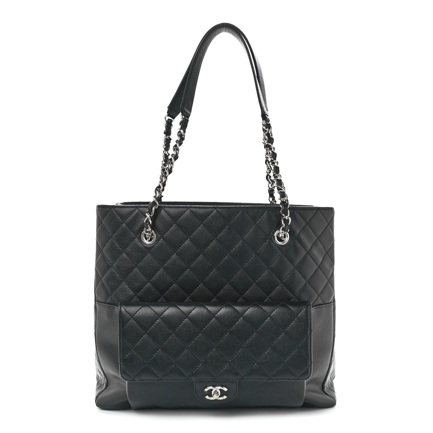 Caviar Quilted Pocket Large Tote Black