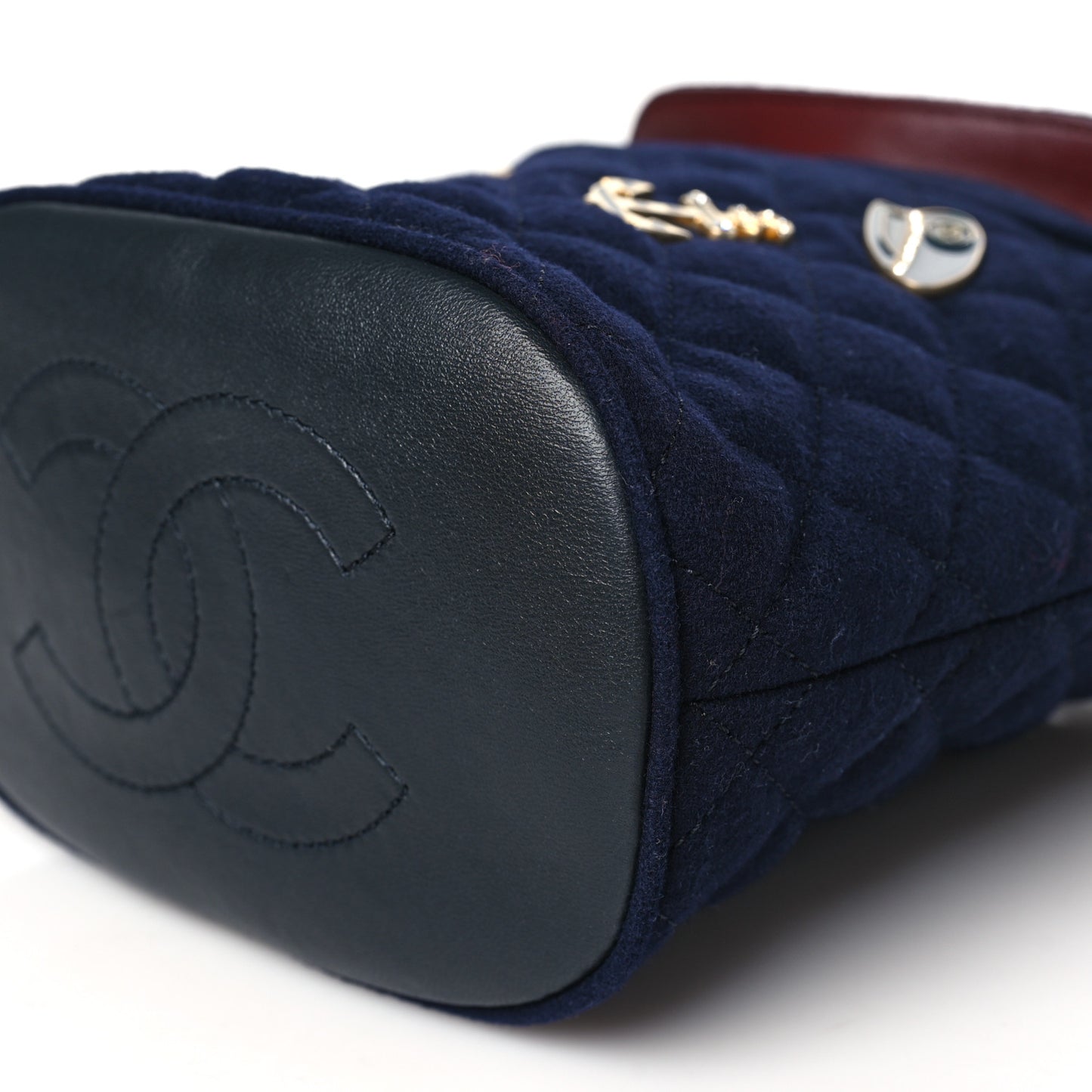 Wool Lambskin Quilted Paris Hamburg Charms Bucket Bag Dark Navy