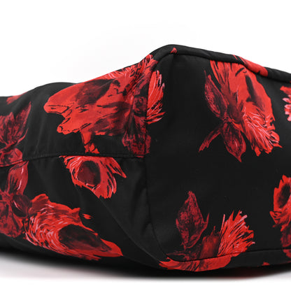 Prada Tessuto Nylon Saffiano Rose Print Tote Black Rosso 8 of 9