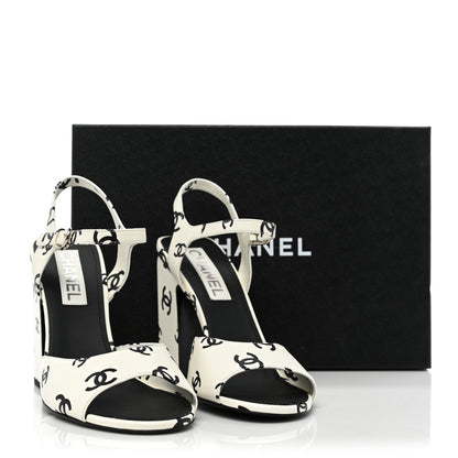 Chanel Printed Lambskin CC Sandals 41 White Black 10 of 10