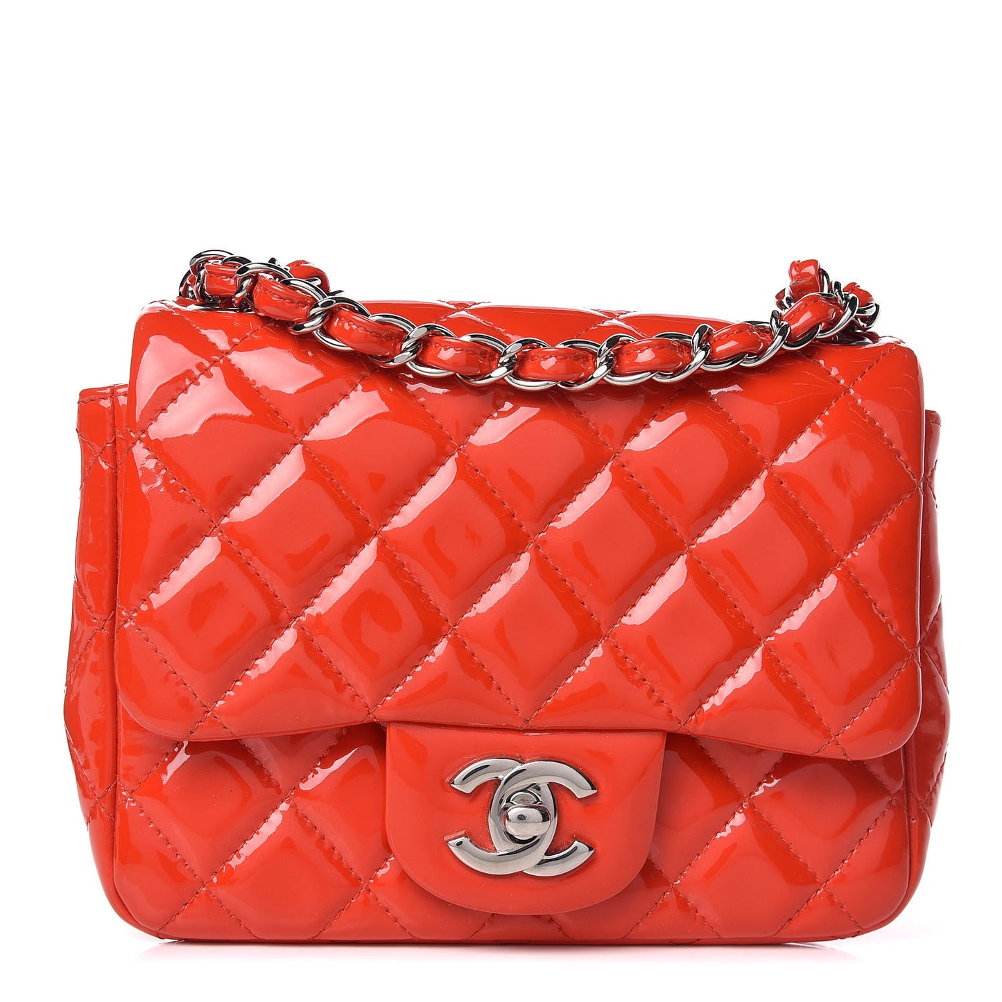 Patent Quilted Mini Square Flap Red
