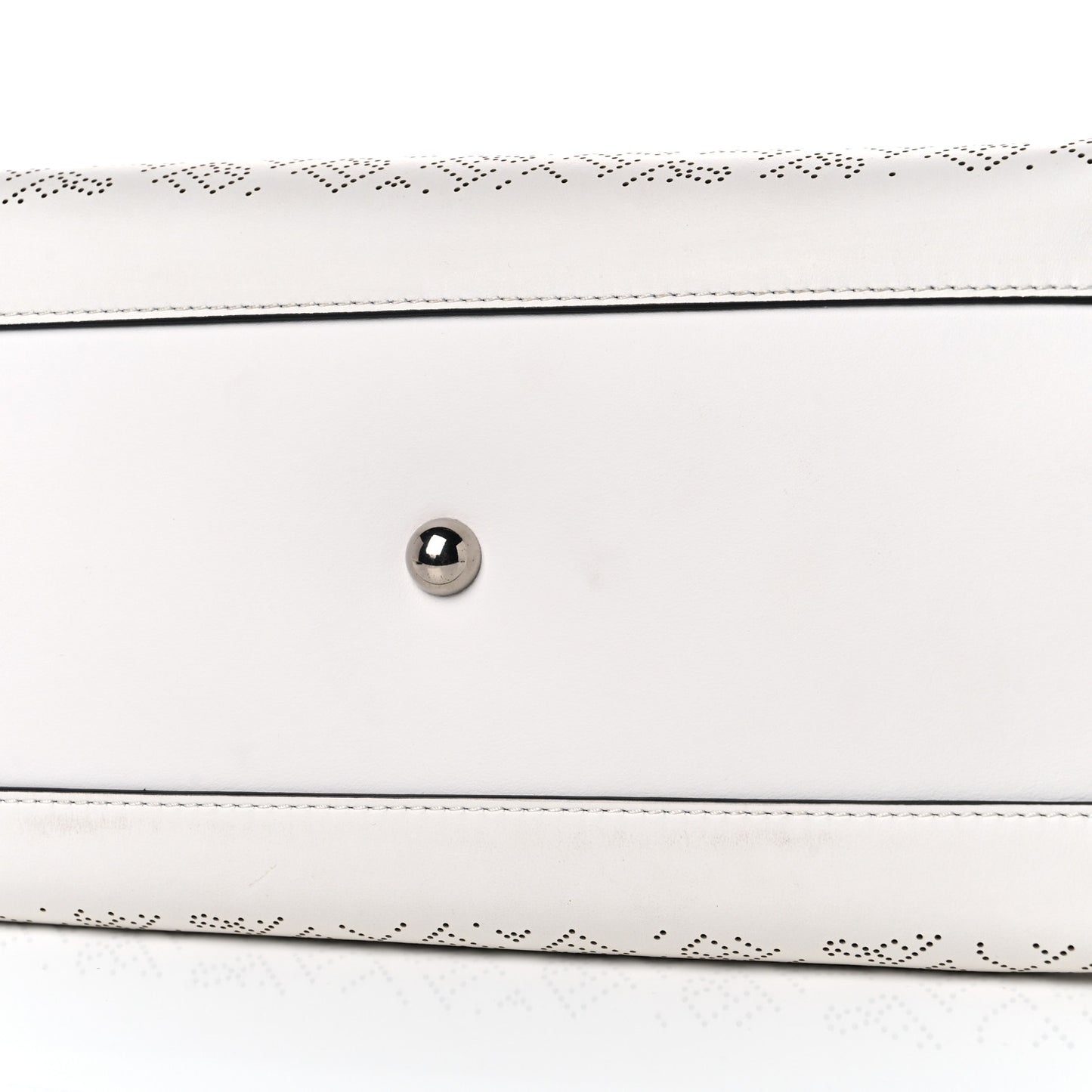 Calfskin Perforated Medium Banner Tote Chalk White