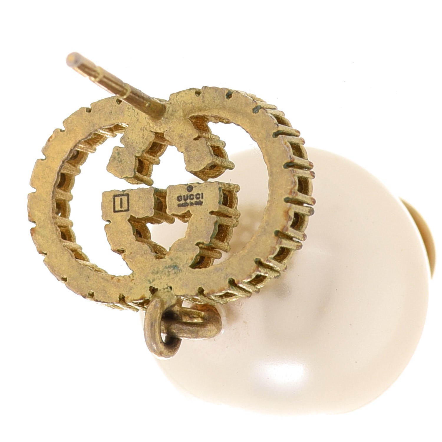 Gucci Metal Crystal Pearl Interlocking G Earrings Shiny Gold 4 of 4