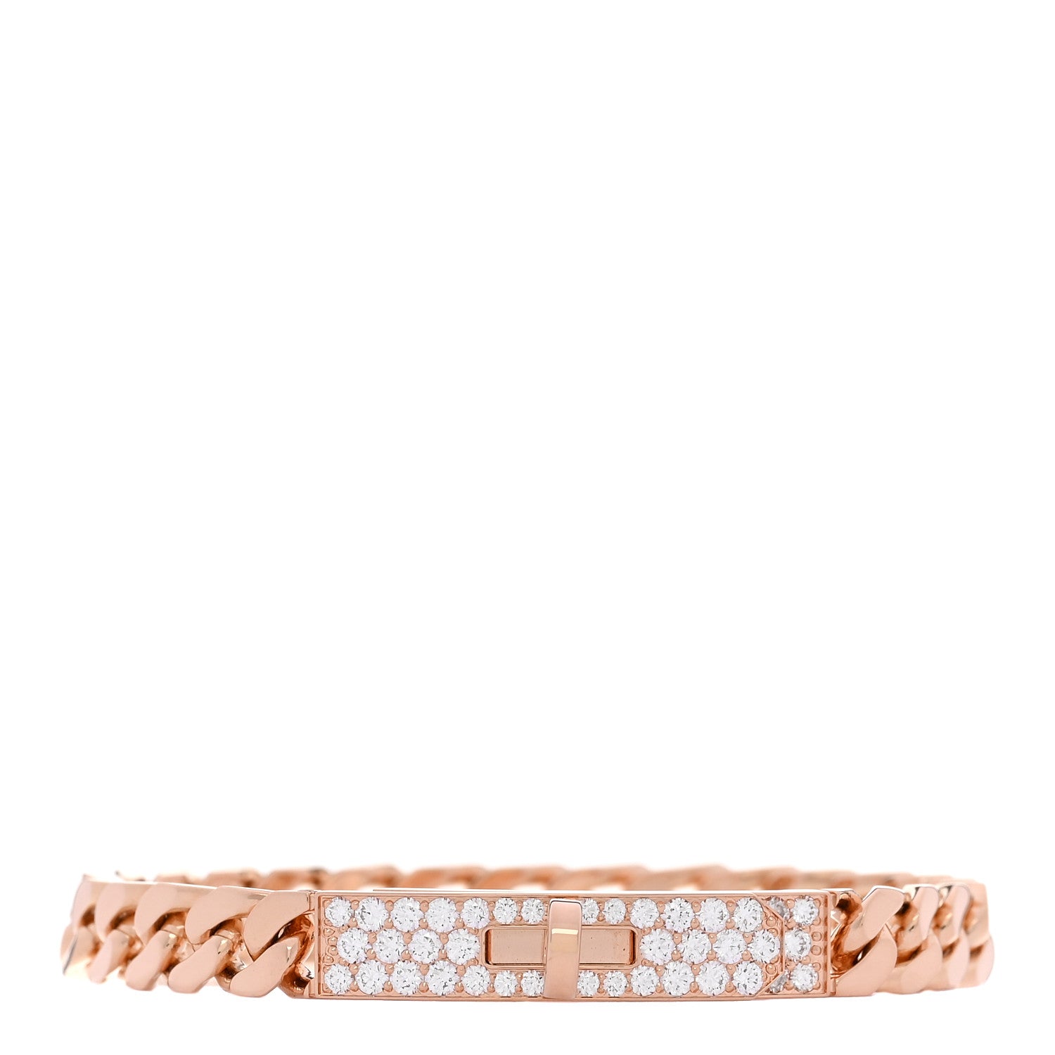 Hermes 18K Rose Gold Diamond PM Kelly Gourmette Chaine Bracelet XS 1 of 4