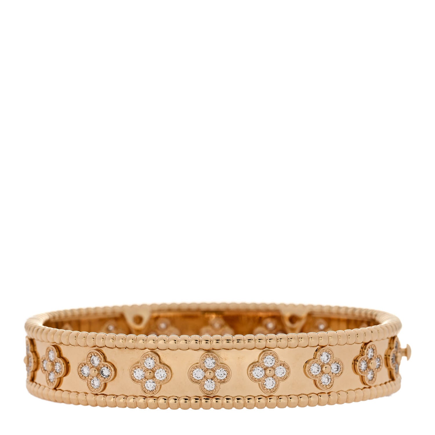 Van Cleef & Arpels 18K Yellow Gold Diamond Perlee Clovers Bangle Bracelet XS 2 of 4