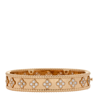 Van Cleef & Arpels 18K Yellow Gold Diamond Perlee Clovers Bangle Bracelet XS 2 of 4