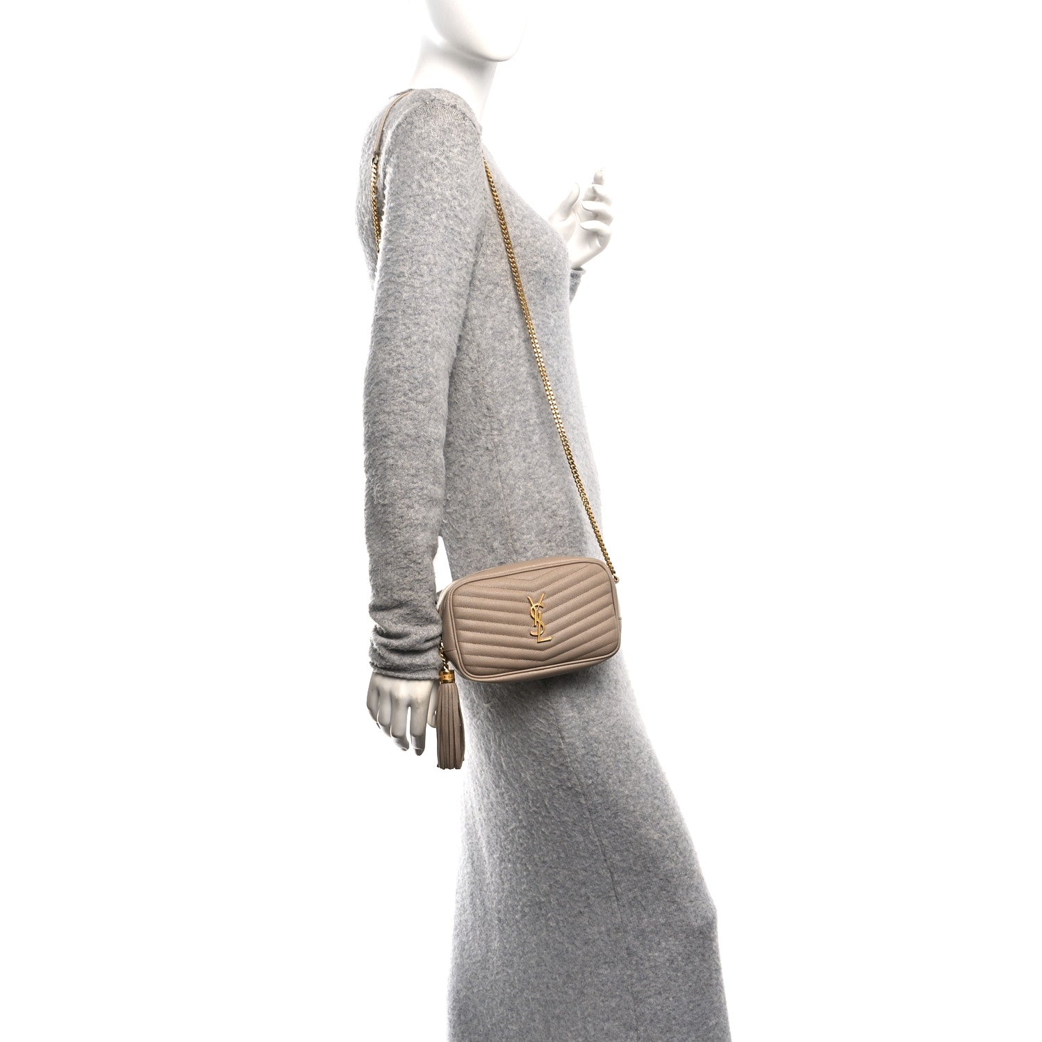 Saint Laurent Grain De Poudre Matelasse Monogram Mini Lou Camera Bag Dark Beige 2 of 13