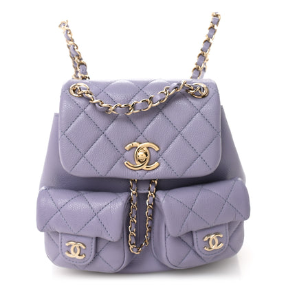 Chanel Shiny Caviar Quilted Small Duma Pockets Drawstring Backpack Light Purple 1 of 9