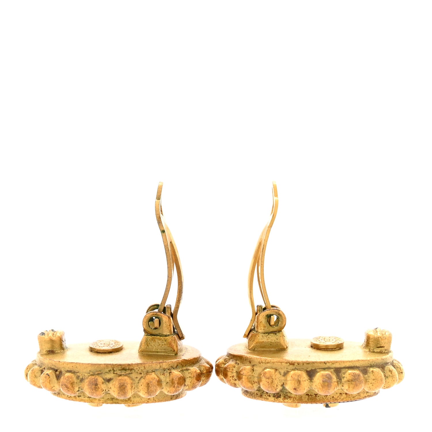 Chanel CC Round Clip On Earrings Black Gold 3 of 4