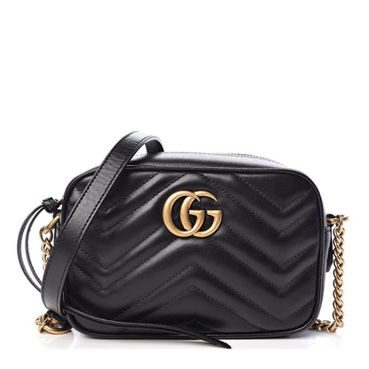 Gucci Calfskin Matelasse Mini GG Marmont Chain Shoulder Bag Black 1 of 10