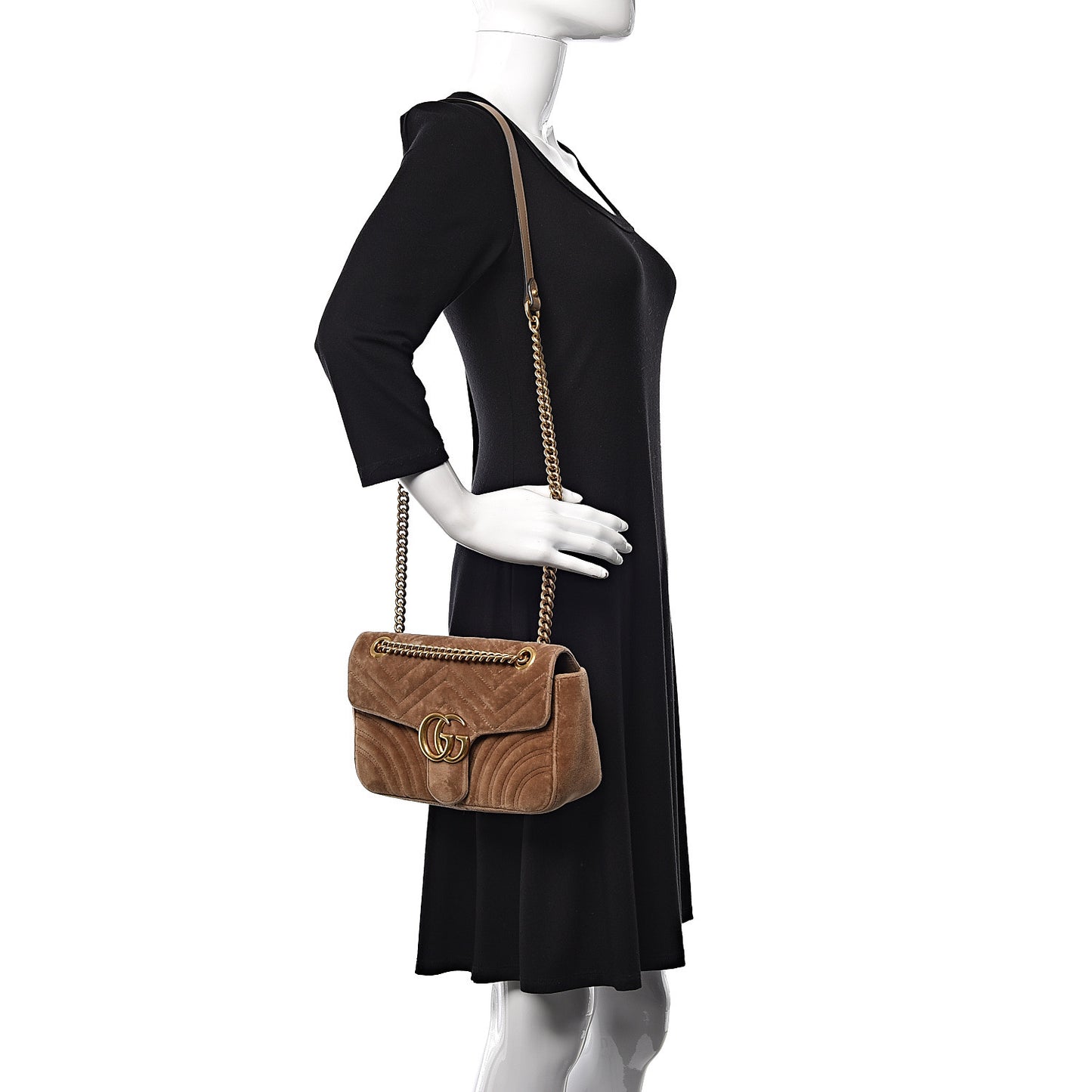 Velvet Matelasse Small GG Marmont Shoulder Bag Taupe