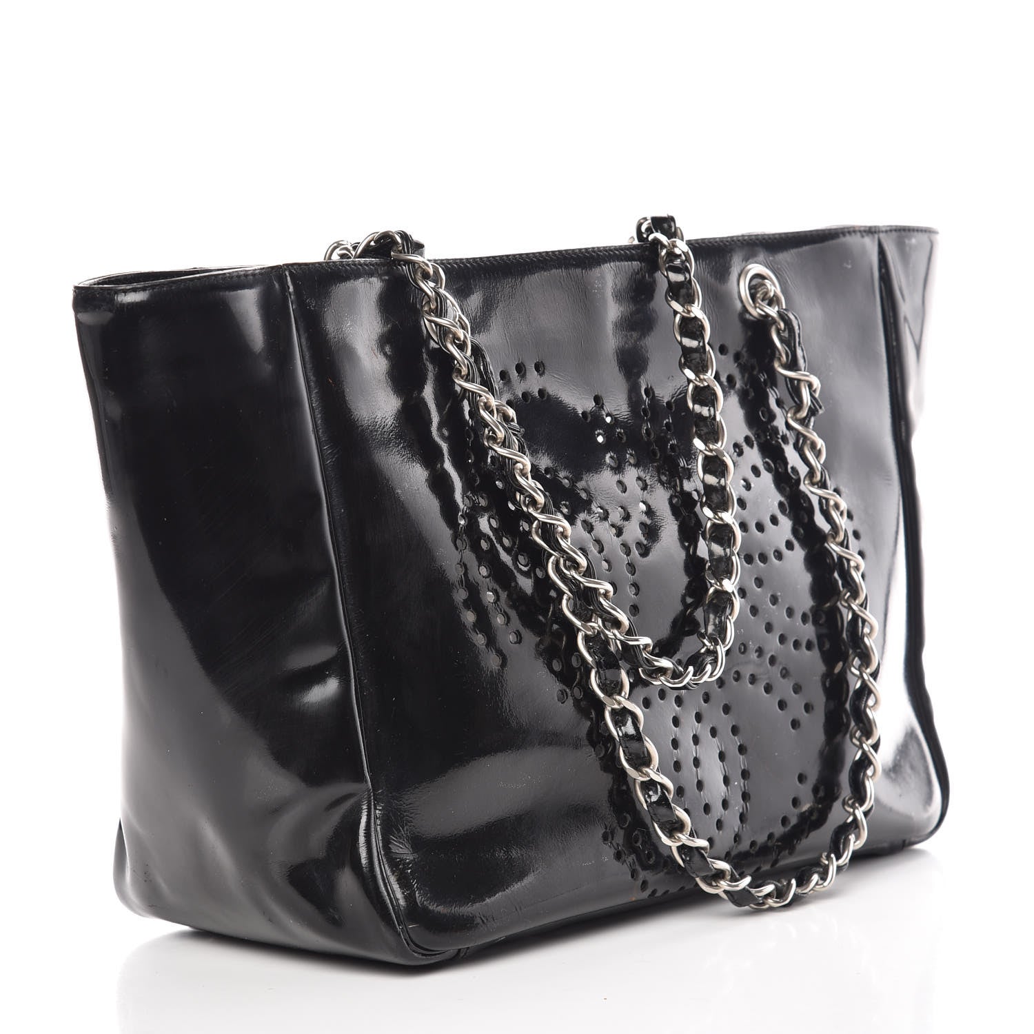 Chanel Patent Perforated CC Tote Black 3 of 13