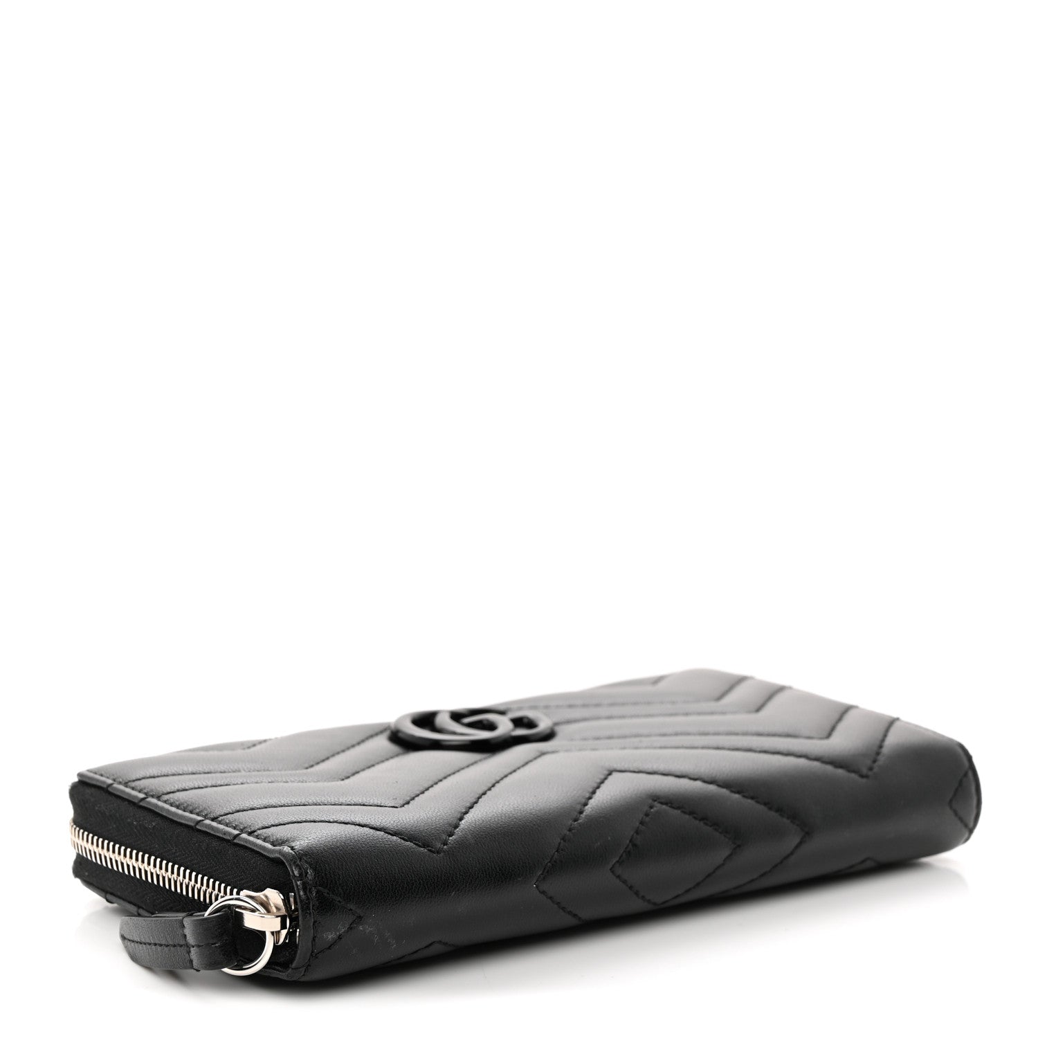 Gucci Calfskin Matelasse Monochrome GG Marmont Zip Around Wallet Black 4 of 10