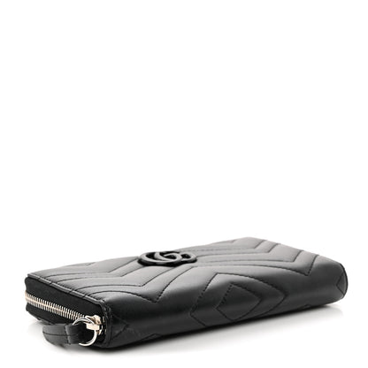 Gucci Calfskin Matelasse Monochrome GG Marmont Zip Around Wallet Black 4 of 10