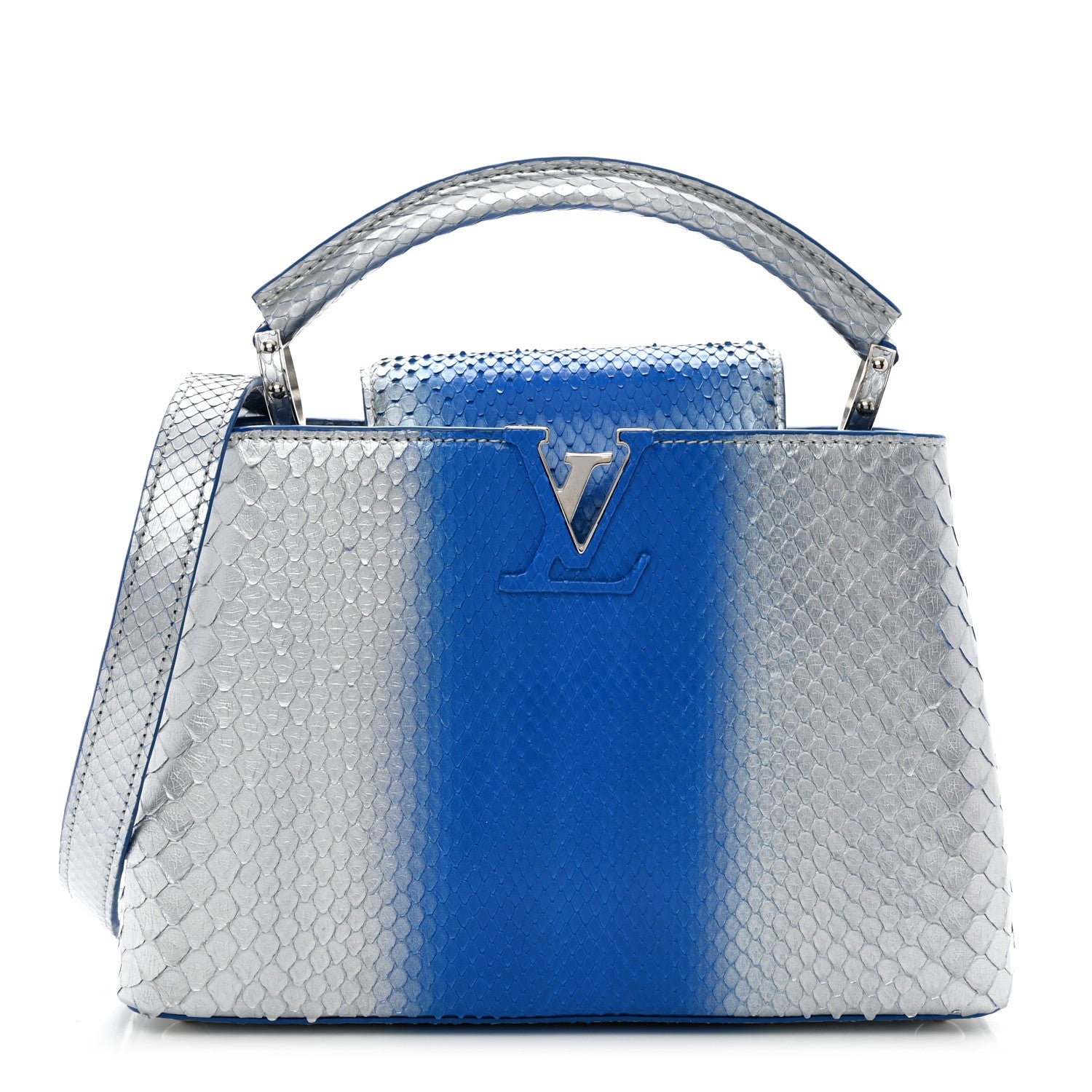 Louis Vuitton Metallic Snakeskin Bicolor Capucines BB Blue Silver 1 of 9