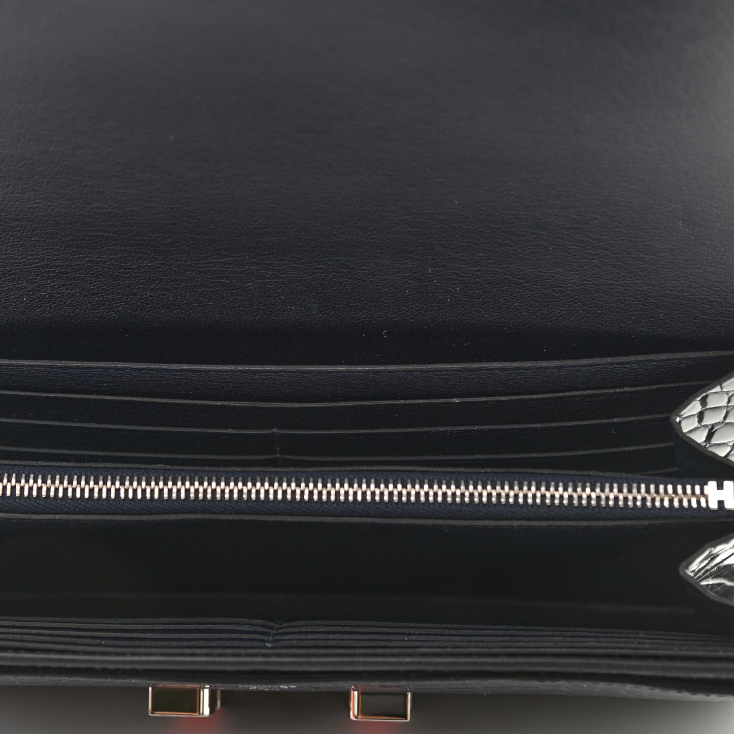 Shiny Alligator Enamel Constance Wallet Bleu Marine