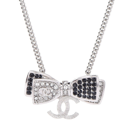 Chanel Crystal CC Bow Necklace Silver Black 4 of 6