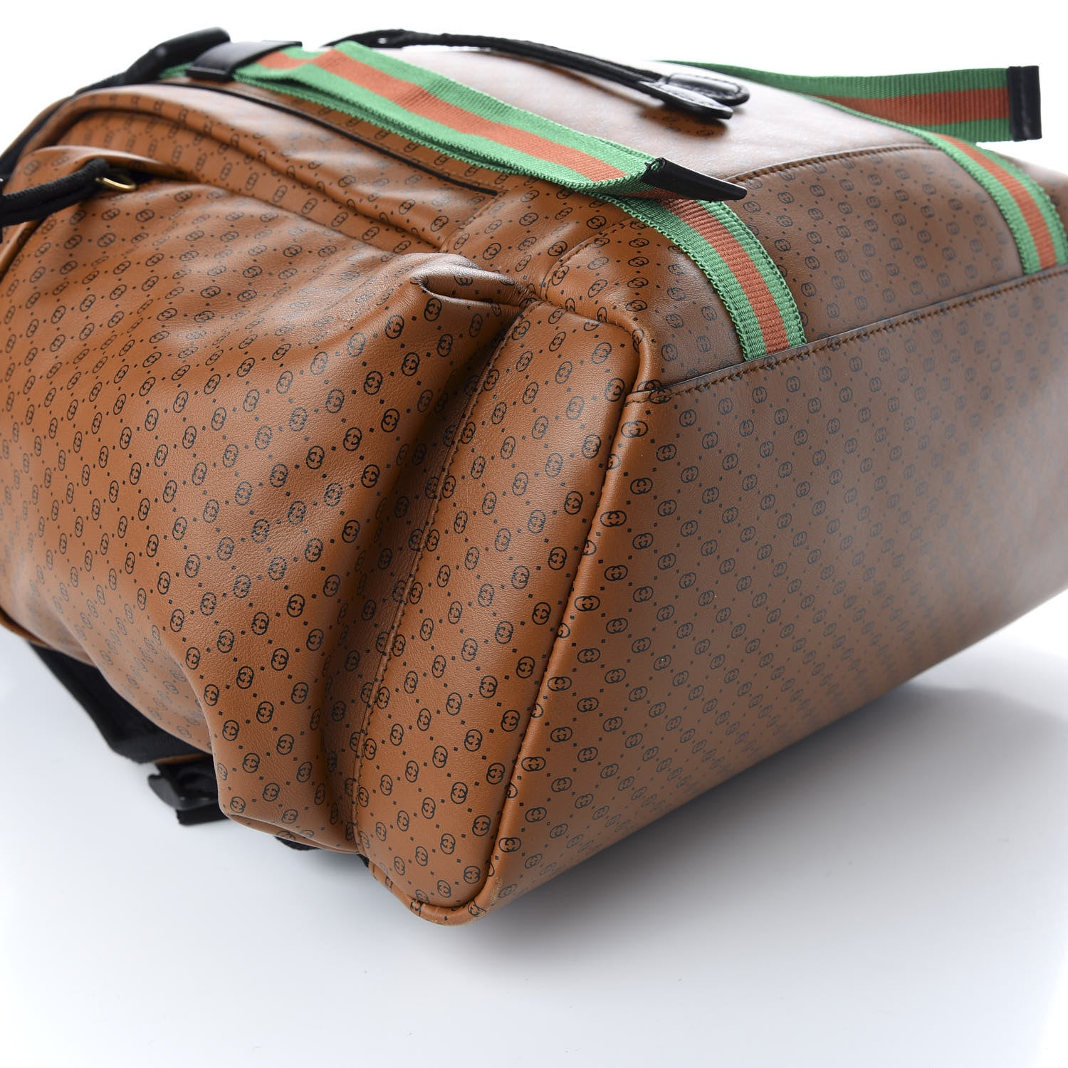 Gucci X DAPPER DAN Calfskin GG Micro Monogram Double Buckle Backpack Brown 7 of 10