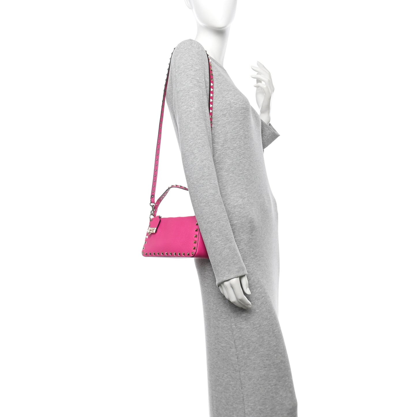 Pebbled Calfskin Small Rockstud Flip Lock Shoulder Bag Pink PP