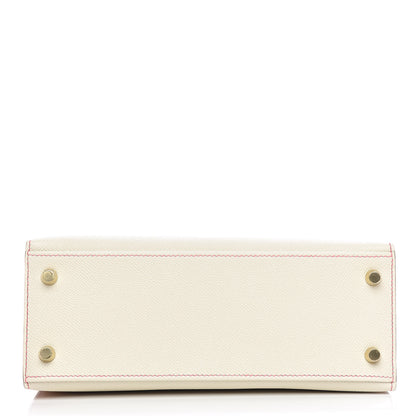 Hermes Epsom Bi-Color Horseshoe Kelly Sellier 25 Craie Rose Azalee 6 of 36