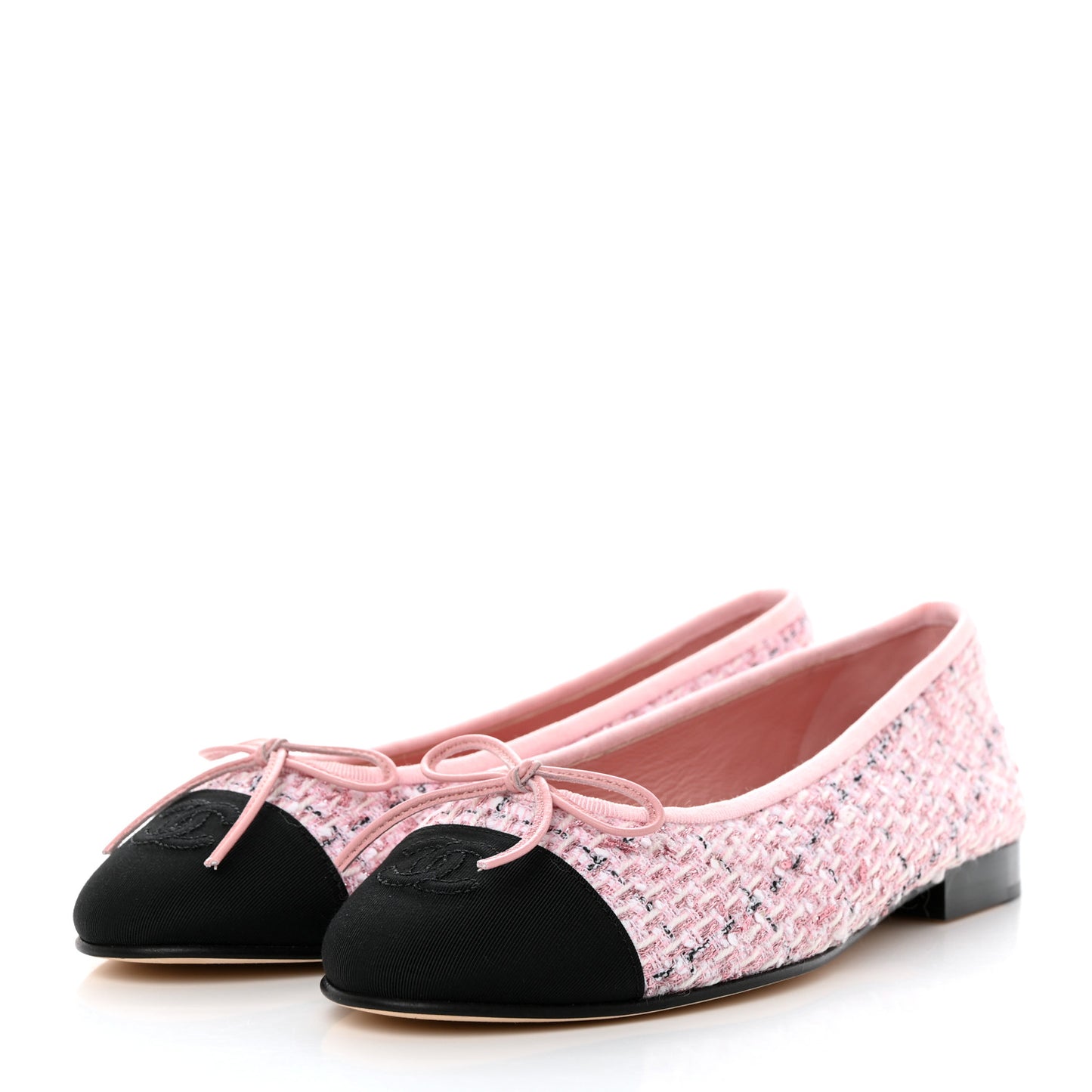 Tweed Grosgrain Cap Toe Ballerina Flats 37 Pink Black