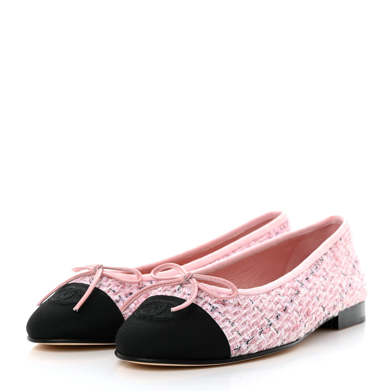 Chanel Tweed Grosgrain Cap Toe Ballerina Flats 37 Pink Black 3 of 9