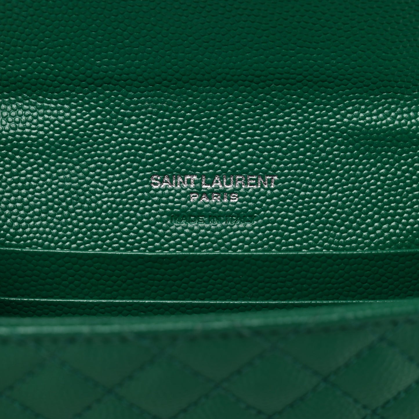 Grain De Poudre Textured Mixed Matelasse Triquilt Small Monogram Envelope Wallet Green