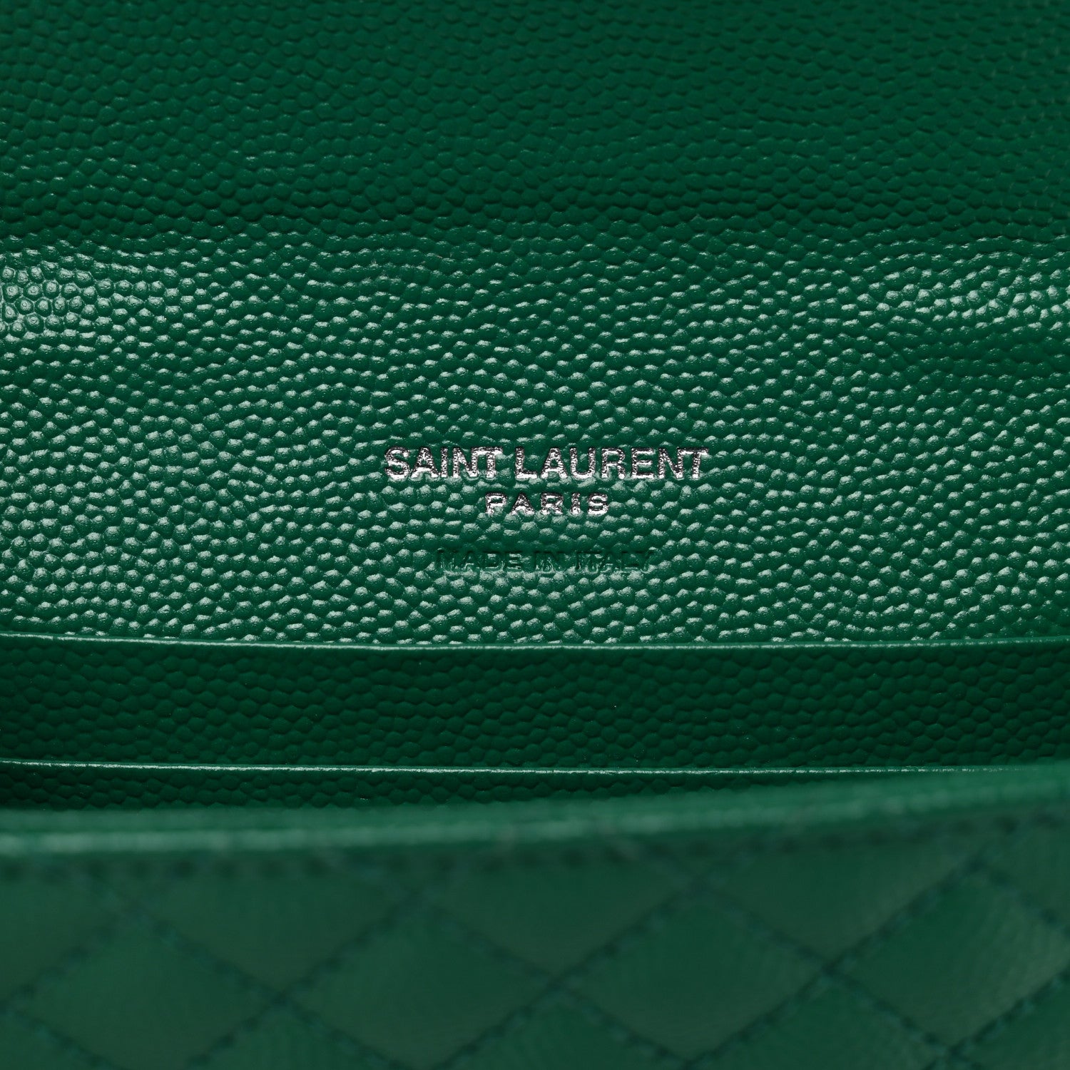 Saint Laurent Grain De Poudre Textured Mixed Matelasse Triquilt Small Monogram Envelope Wallet Green 6 of 7