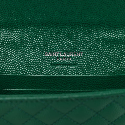 Saint Laurent Grain De Poudre Textured Mixed Matelasse Triquilt Small Monogram Envelope Wallet Green 6 of 7