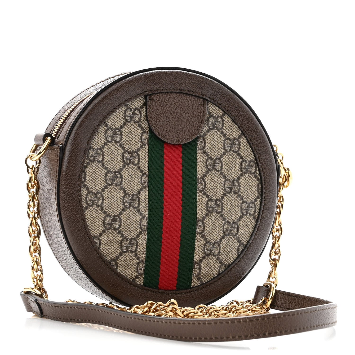 Gucci GG Supreme Monogram Web Mini Ophidia Round Shoulder Bag Brown 3 of 10
